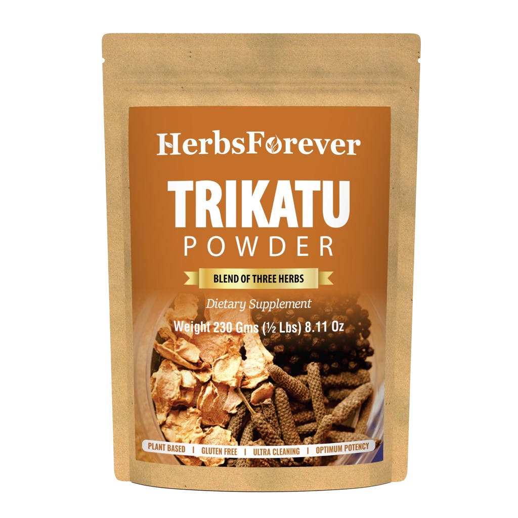 HerbsForever Trikatu Churna 粉末 — Ayurvedic Herbal Blend for Entertaive Support & Vata 平衡,非GMO, Vegan, 230g & 自然健康补编