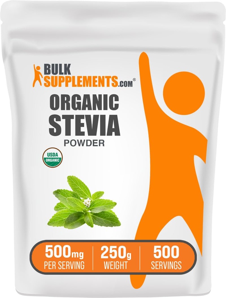 Bulk Assupports.com Organization Stevia Powder - Pure Sweetener,来源于Stevia Leaves,草药补充 - Vegan & Gluten Free,每架服务500mg,250g (8.8 oz) (Pack of 1).