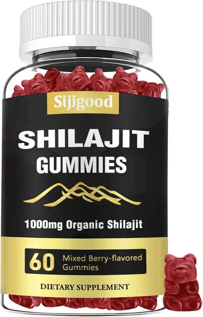 Shilajit Gummys,有85+追踪矿物补充品,Shilajit,供男女使用 -- -- 60种混合Berry Flavored Gummys