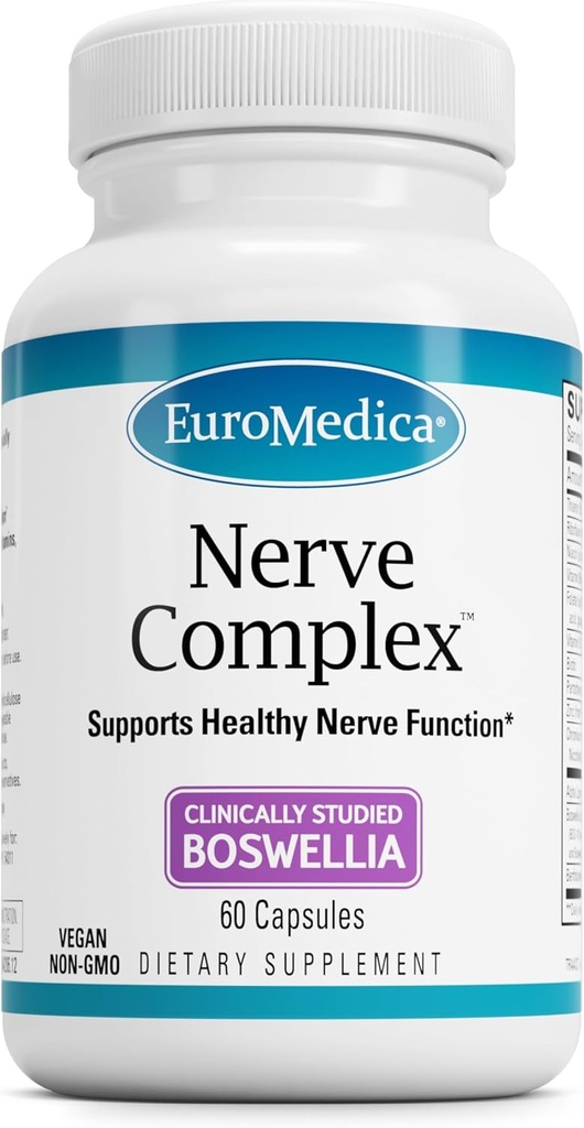 EuroMedica Nerve Complex - 配有生物活性维生素B12的草药补充剂 - 流通和Nerve 健康支持补充剂 - 配有Boswellia Serrata的Vegan Capsules - 60 Capsules