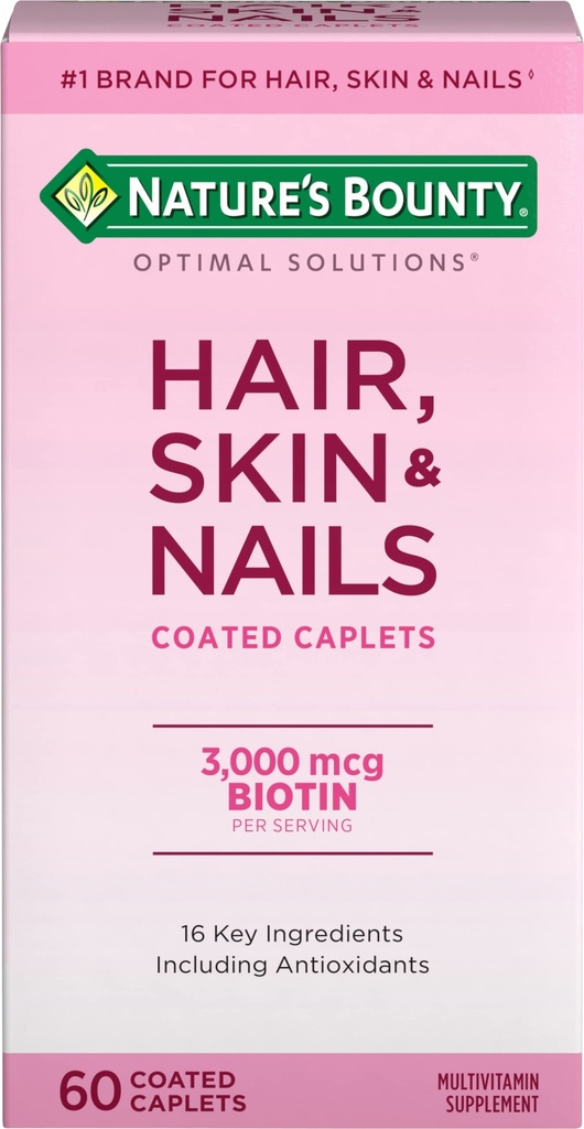 自然的丰厚优化解决方案 毛发,皮肤和钉子公式,有3000 mcg Biotin,60 coated Caplets, 20 总服务