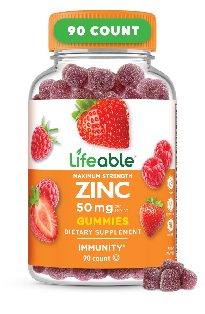 (原始内容存档于2018-09-29). Lifeable Zinc Gummys | 50mg | Treat Testing Natural Flavor Zinc Vitamins | Gluten Free, Vegetarian, GMO-Free Zinc Chewable | | | | | | 90 Gummys | | | |