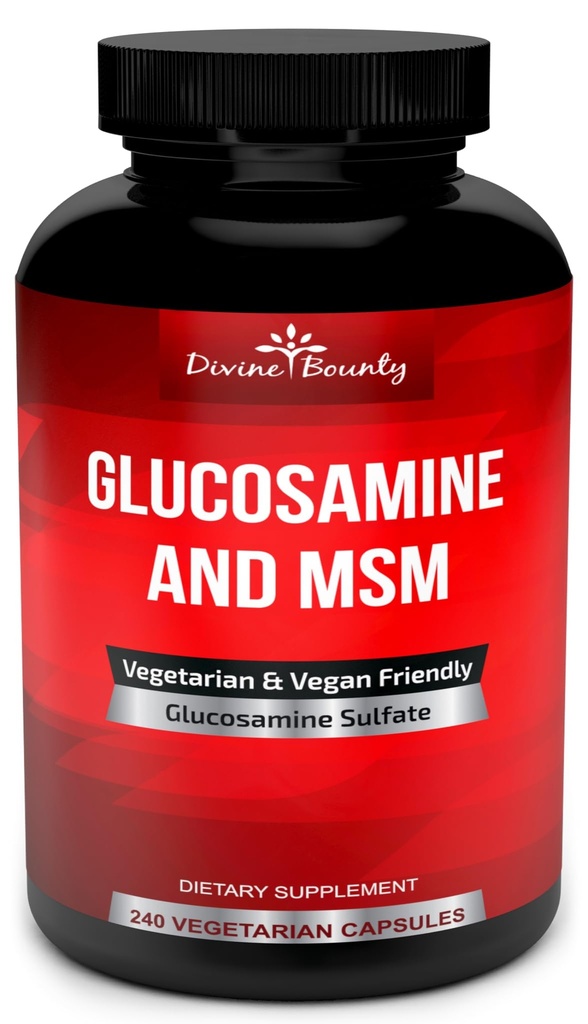 Divine Bounty Glucosamine 硫酸盐补充剂(每服2000毫克)与MSM -- -- 240个小植物瓶子草 -- -- 无贝壳鱼或有害添加剂