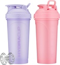 Hydra Cup ProFlow [2 Pack] 28 oz 摇摆瓶换蛋白质摇摆,摇摆瓶配Ball Blender Whisk,摇摆瓶配Handle,Travel To Go,BPA Free (Pink & Purch, 28oz)