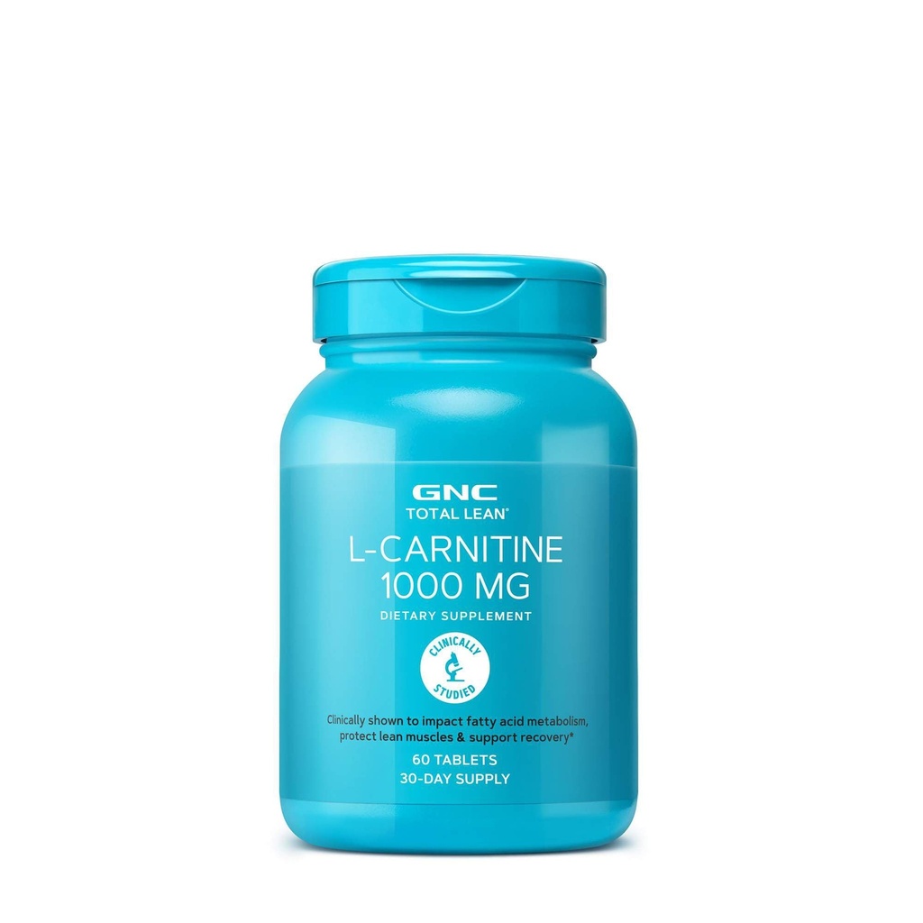 GNC 总精益L-Carnitine 1000mg,60平板,支持恢复和精益肌肉增长