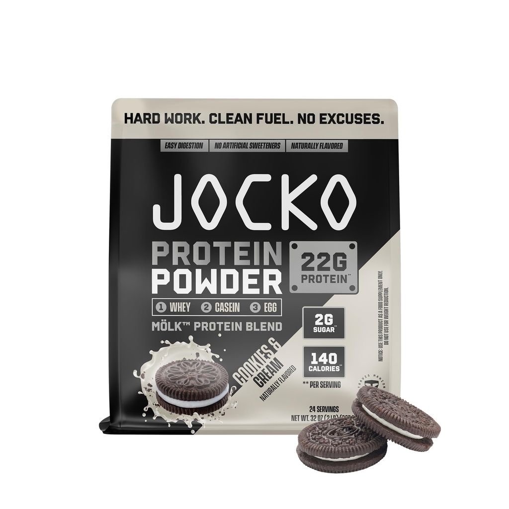 Jocko Fuel Mölk Whey蛋白粉 - Keto, Probiotics, 消化酶, 氨基酸, 低糖蒙克水果混合剂 - 支持肌肉恢复和生长(24种服务, 饼干和奶油)