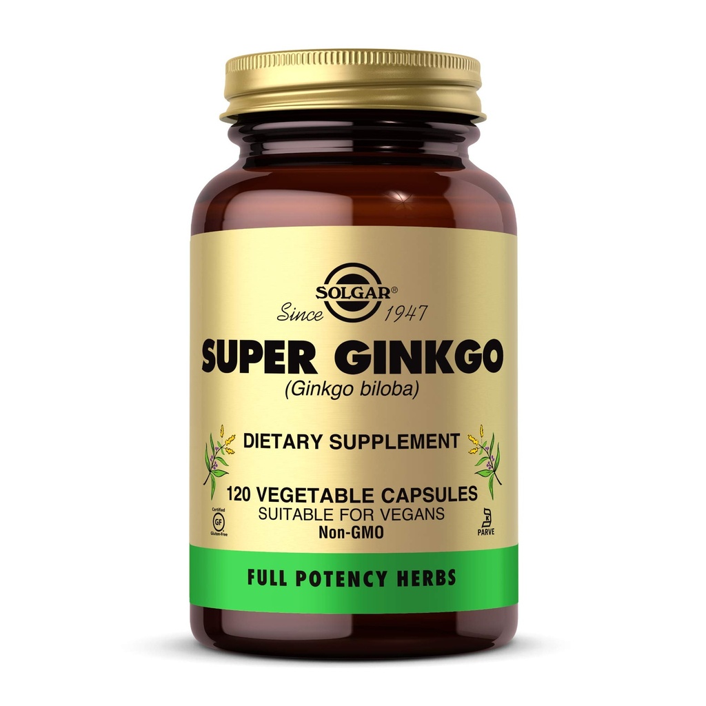 Solgar Super Ginkgo, 120个蔬菜罐头 - 完全有可能(FP) - 抗氧化剂和神经系统支持 - 脑健康 - 非GMO, Vegan, Gluten Free, 奶制品免费, Kosher - 120个服务对象
