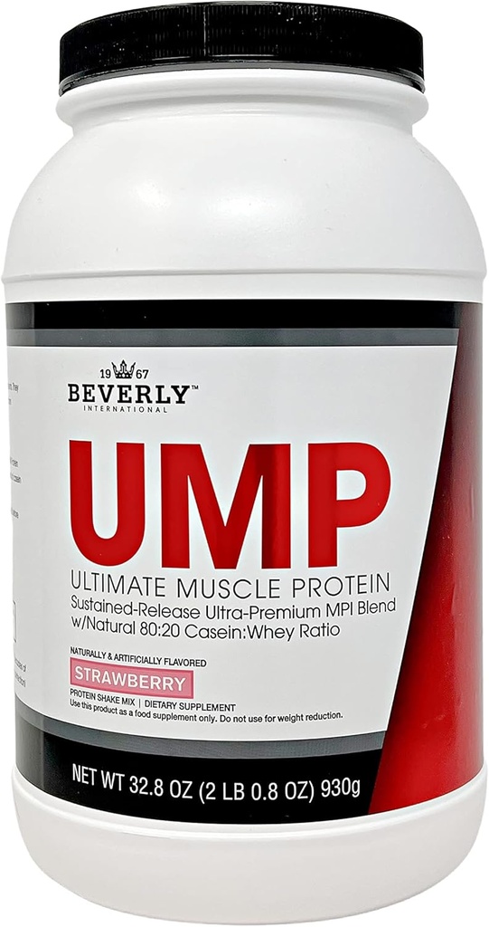 贝弗利国际UMP蛋白粉,草莓. 独家Whey-Casein 比率 构建 Lean Muscle. Easy to Digest. No Bloat. (32.8 oz) 2lb 8. 8 oz.