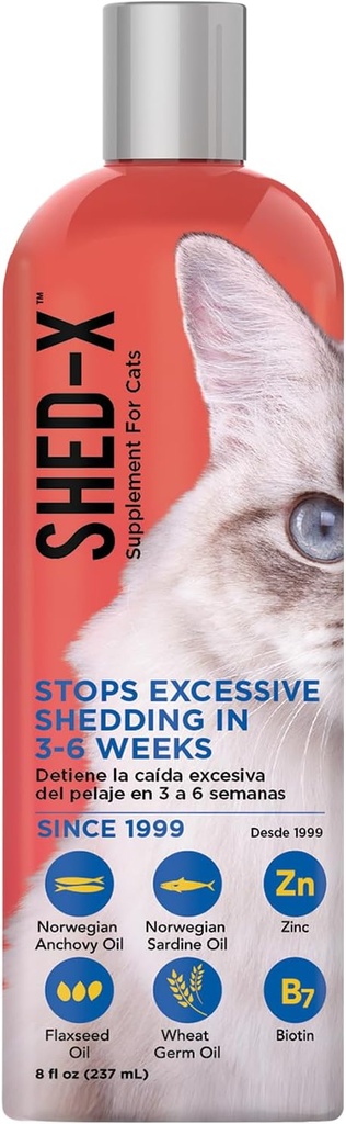 Shed-X 液态猫类补充品, 8oz – 100% 天然 – Shed Defenders, 帮助过量的猫用基本脂肪酸、维生素和矿物的猫类补充品进行排卵