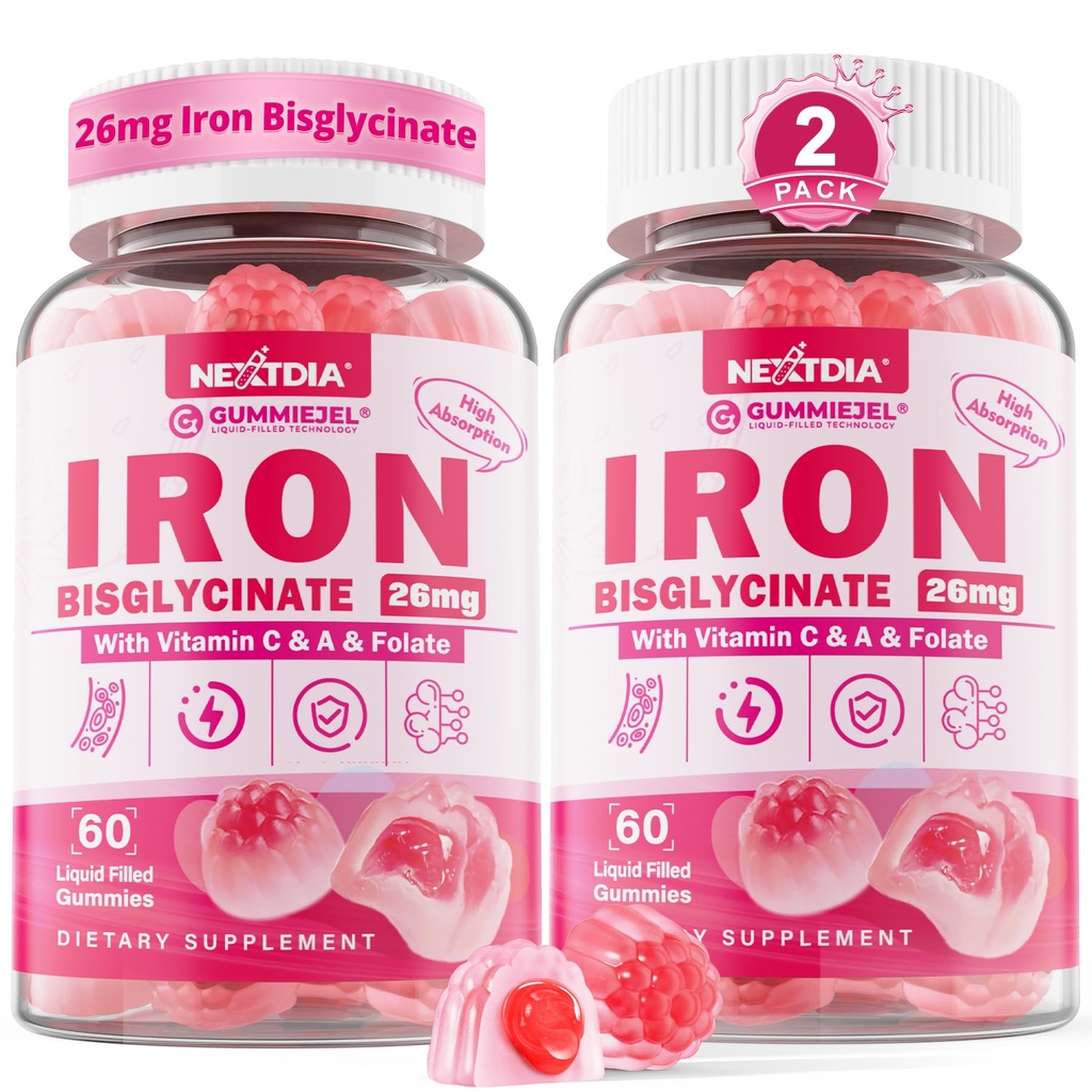 Vegan Iron Supplements for Men & Men - w/Vitamin C Folate B12 Zinc for Adult & Kids, Chewable Gentle Iron for Iron Defency, Energy Boost,非便秘和之后的味道,无糖2包
