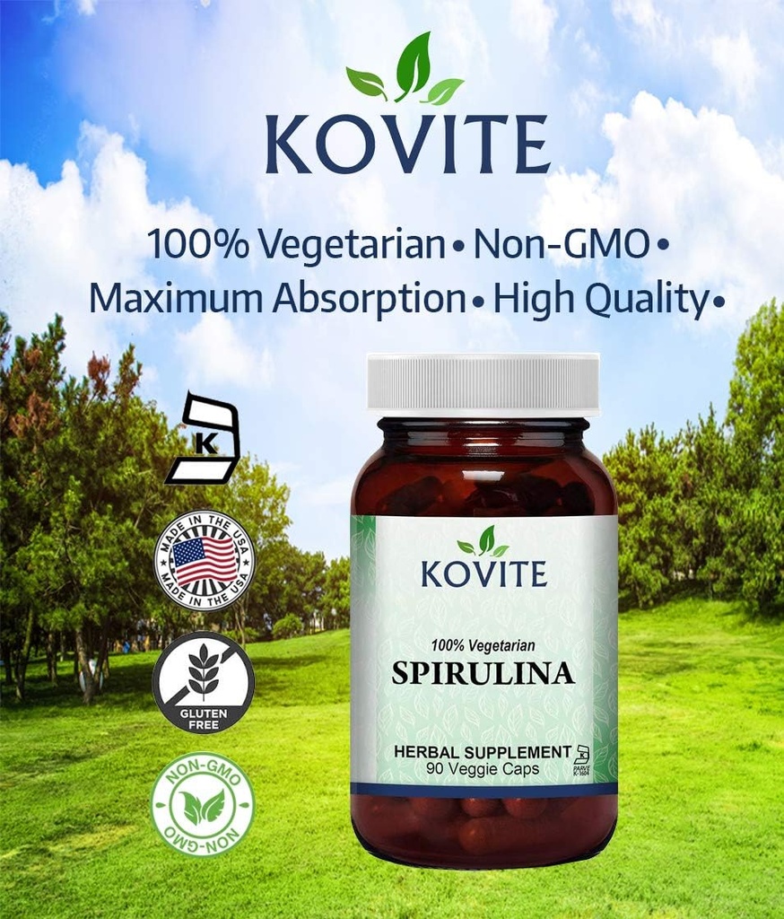 螺旋藻(Spirulina Capsules) - 90 种蔬菜 Capsules - 拥有450毫克有机螺旋藻(Spirulina Powder) - Kosher & Vegan