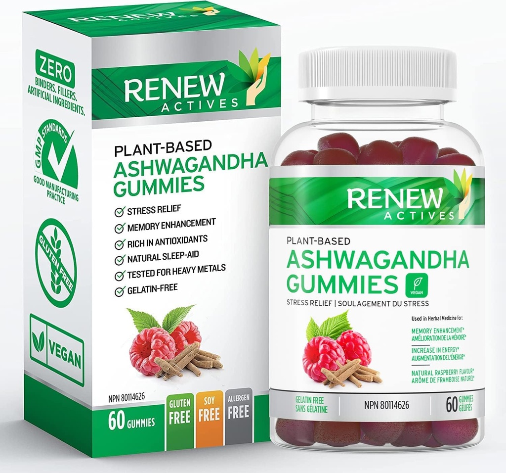 更新 Ashwagandha 100MG 每4 Gummys – 记忆,焦点和能量靴 – 传统用作复古的通心菜 – Vegan, 草原适应剂 – 加拿大制造 60 Gummys