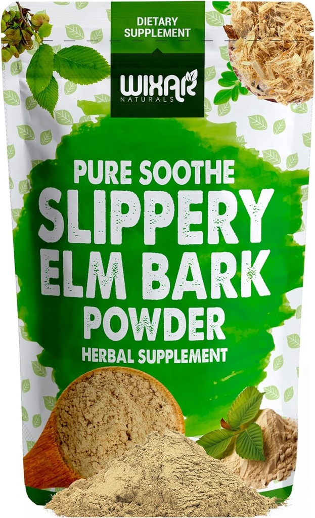 WIXAR Slippery Elm Bark 粉末 - Soothe 消化卫生,酸喉,酸 Reflux - 由内酯制成,天然和葡萄糖自由混合,无转基因,Vegan友好 - 草药补充粉末 - 5oz