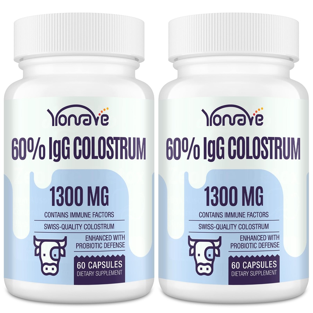 Bovine Colostrum Capsules 补充 1300mg - 超高 60% IgG Bovine Colostrum - Gut, Bone, 锻炼, Immune - 120 Capsules
