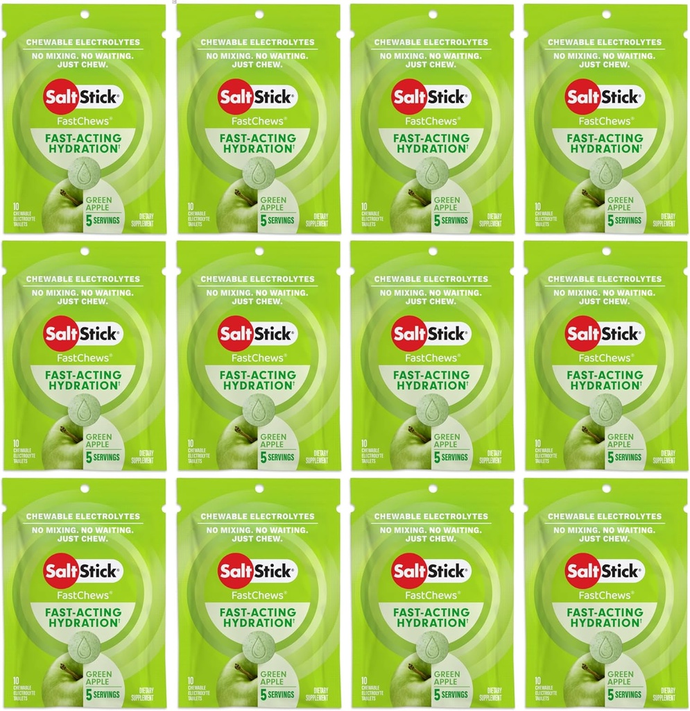 盐Stick 电解快速厨师 - 120 Counter Green Apple Flavor - 液化电解板 盐塔布 - 10 Counter (Pack of 12)