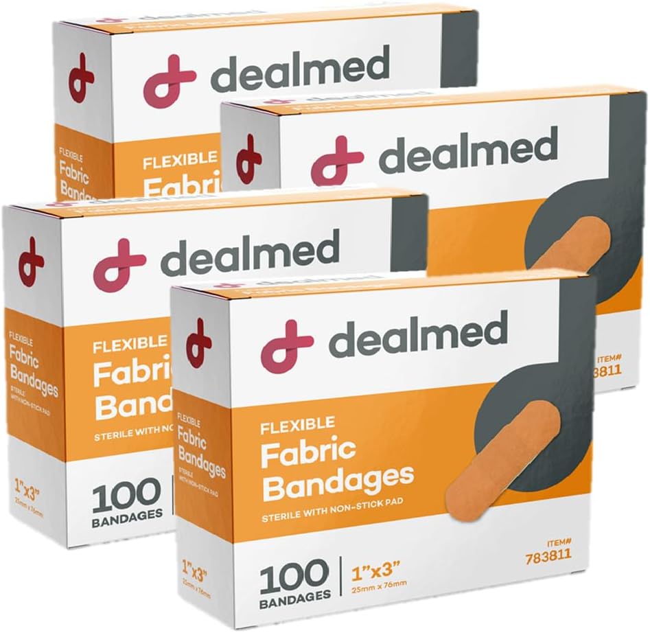 易碎易碎易碎的软体食品 – 1x3英寸 – 100/Box - 4盒 - 易碎易碎的急救袋 - 医疗、急救箱和诊所的软伸缩伤痕补丁