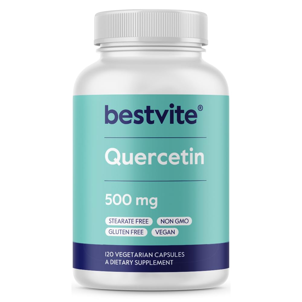 BESTVITE Quercetin 500mg(120 蔬菜卡普尔) - 无 Stearates - 无二氧化硅 - Vegan - 非转基因 - Gluten Free