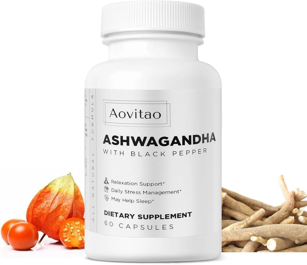 Ashwagandha 妇女补充Capsules Vegan 压力救济免疫支助补充平衡能量水平和混合有机体