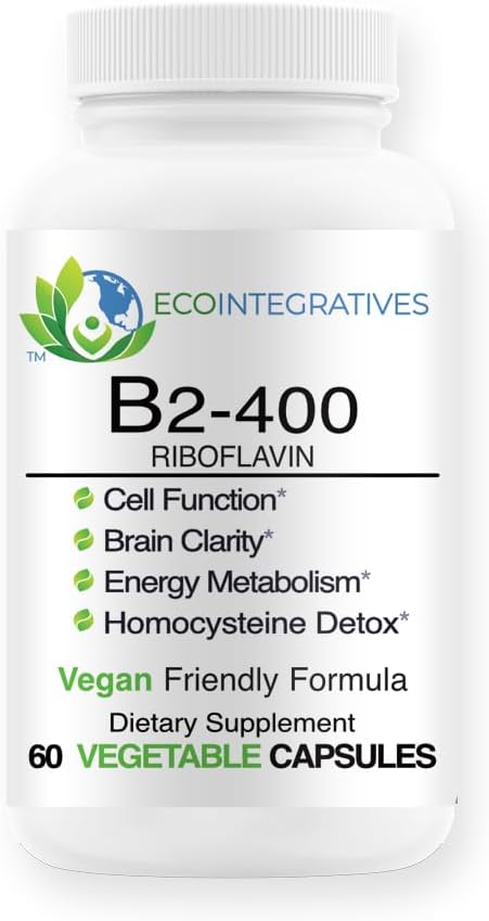 B2-400 纯Riboflavin - 神经系统健康,Homocysteine Detox,心血管,帮助靴能量,精神清晰,代谢和细胞功能(60,未受欢迎)