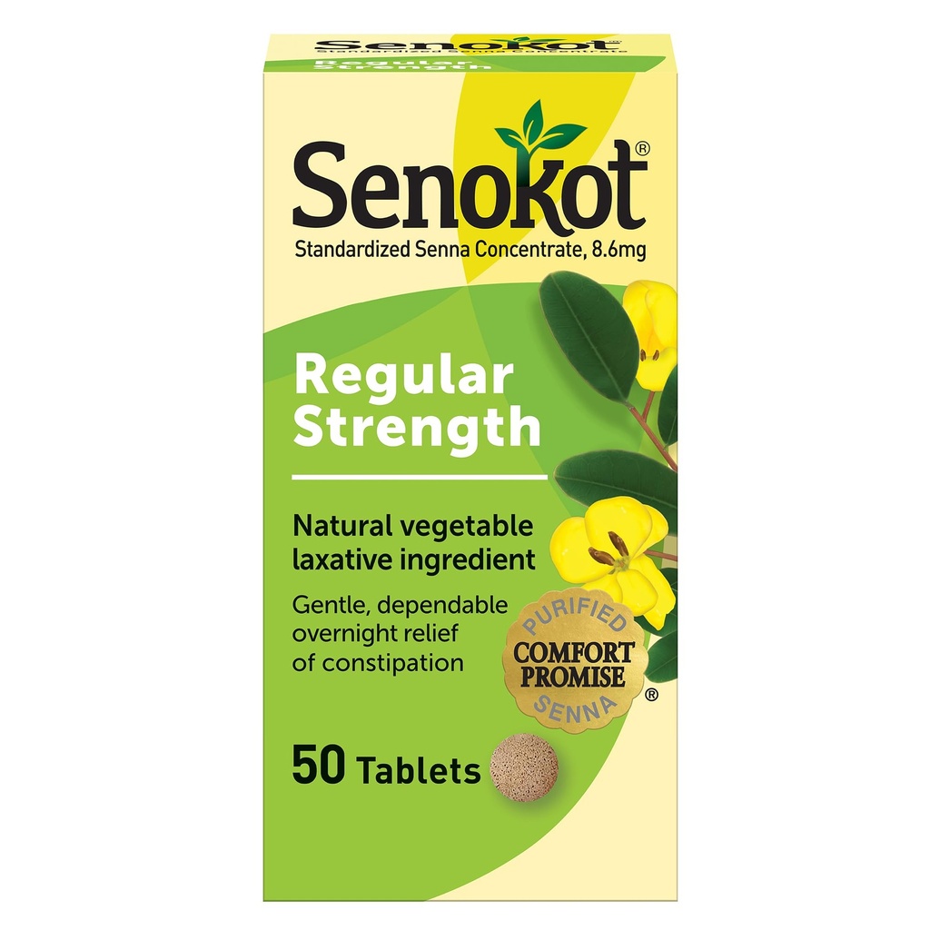 Senokot 常规力量 Senna laxative 片片,成人便秘救济,50个计数