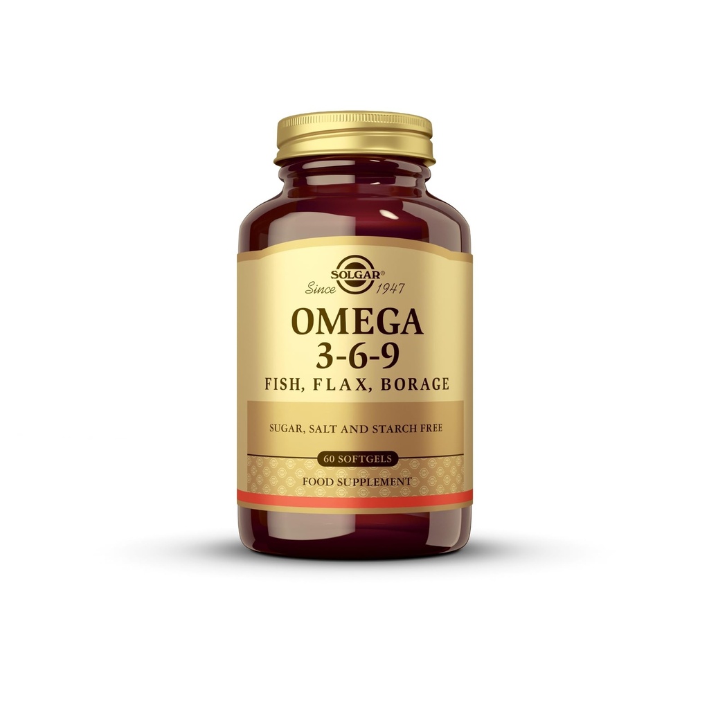 Solgar 1300 mg Omega 3-6-9-60 软胶 - 支持联合皮肤健康 - 非GMO, Gluten Free - 20 services