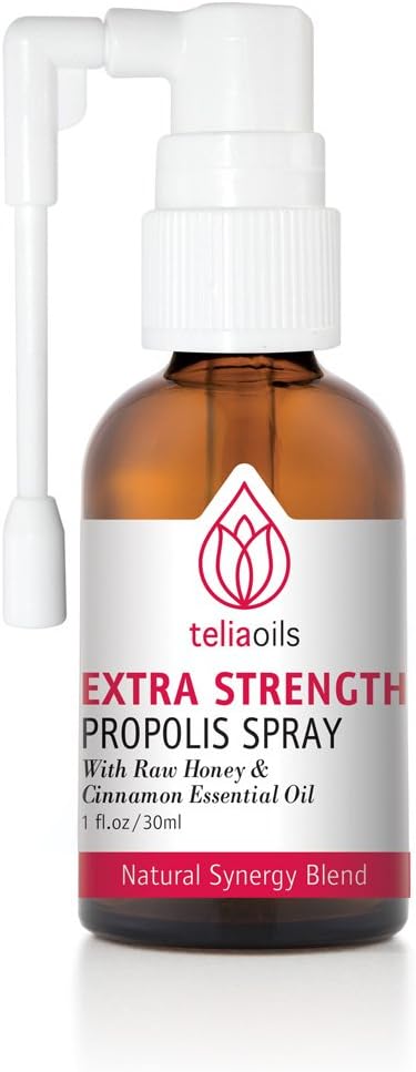 Teliaoils Propolis Spray body的防守支援,Soothing Cough & Sore Throat, 帮助口腔刺激,寒冷,100%自然,配有蜂蜜和肉桂基本油.