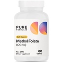 纯Formulas 甲基folate 800 mcg – 活性B9(5-MTHF)用于心血管,Nerve & Mood 健康,非GMO 蔬菜片,60 Counter