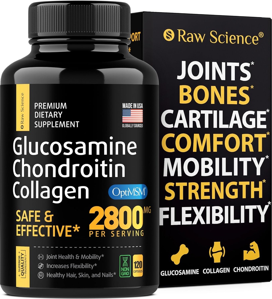 Glucosamine Chondroitin MSM Capsules - 成人联合支持补充剂,2800 mg 三重强维他命:Glucosamine HCL,Chondroitin Sulfate with OptiMSM - 减少联合不适,120 Capsules