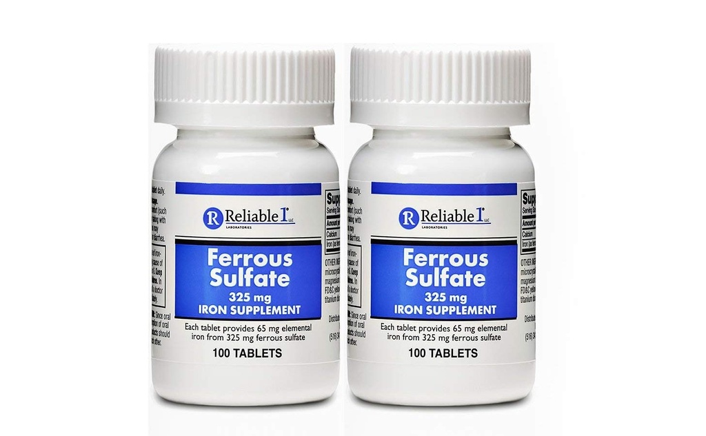 Ferrous Sulfate 325mg 铁辅料 (2-Pack) | 铁丸 | 每瓶100枚铁板,2-Pack