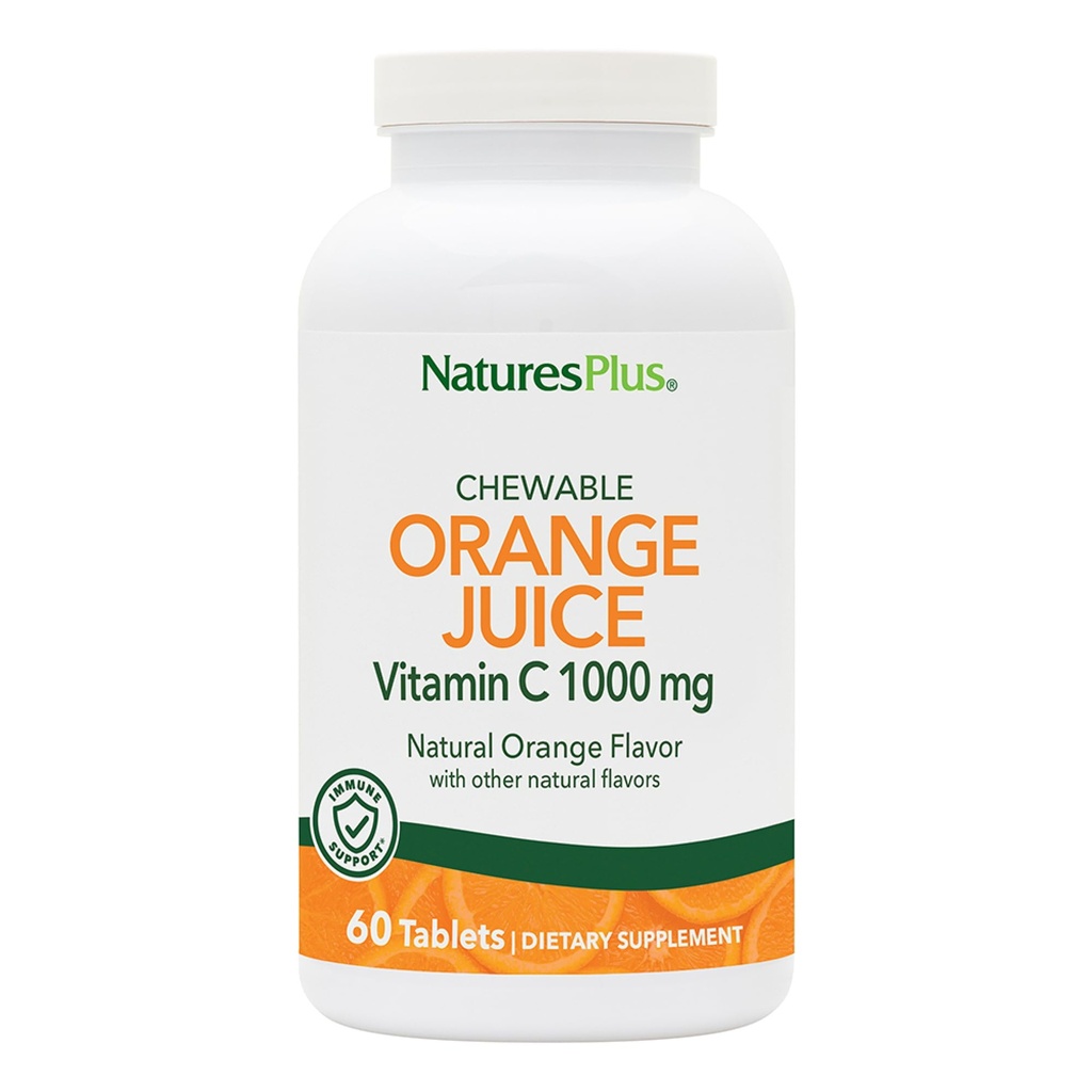 NatusPlus 橙汁 - 60可切片 - 1000mg 维生素C - 高发性免疫辅助剂 - 抗氧化剂 - Vegan, Gluten Free - 60 services