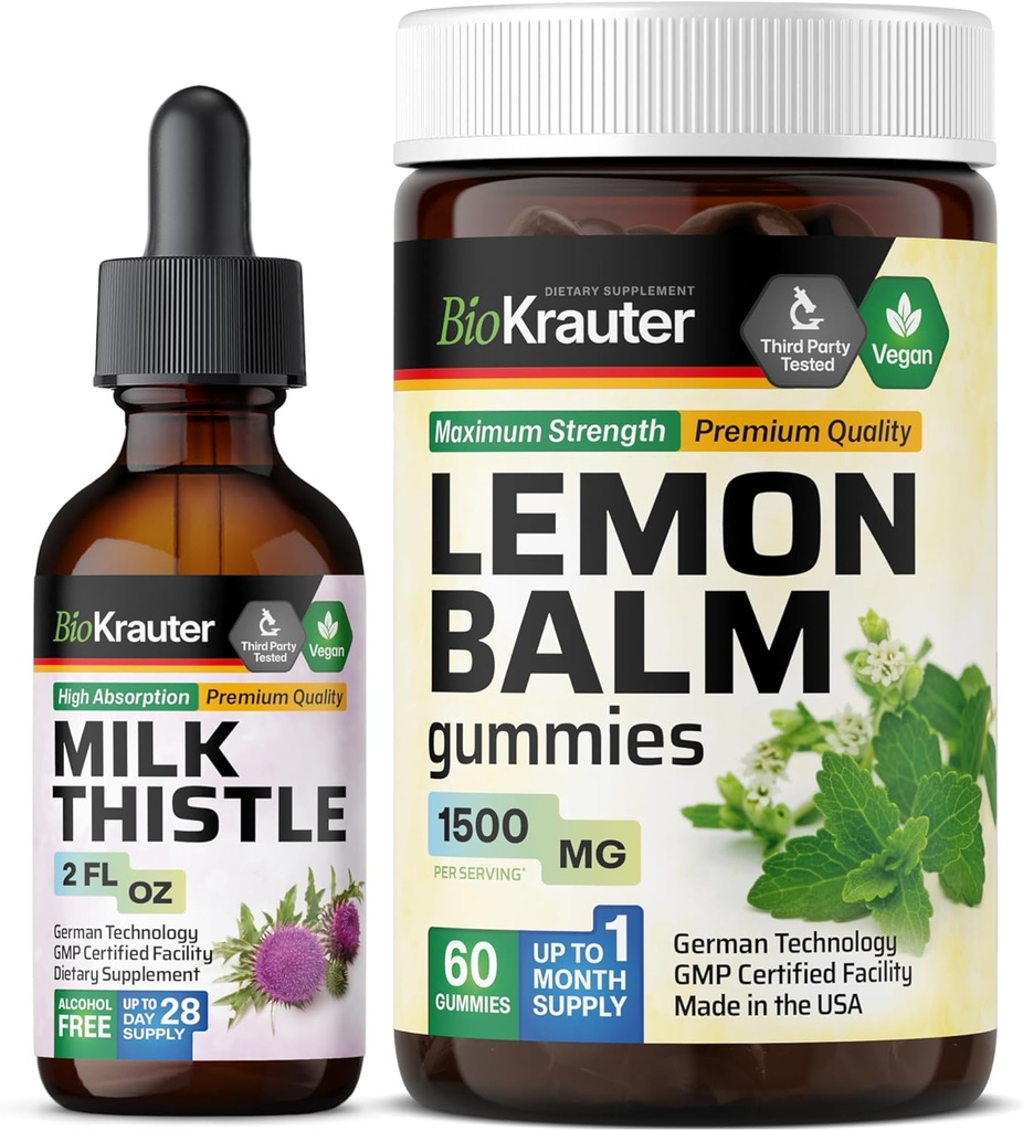 BIO KRAUTER 牛奶 Thistle Tincture 2 Fl. Oz. & Lemon Balm 60 Gummys (英语).