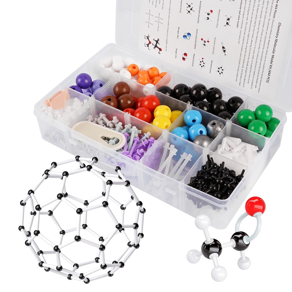 分子模型 Kit, 444 Pcs 有机分子化学集, 化学课程原子元素模型 Kit, 分子结构建设工具包, Ochem Science Gift for 师生