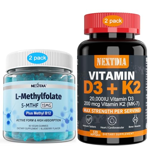 维生素D320,000 IU + K2(MK7)200mcg,L-MethylFolate 15mg & Methy B12 Gummies