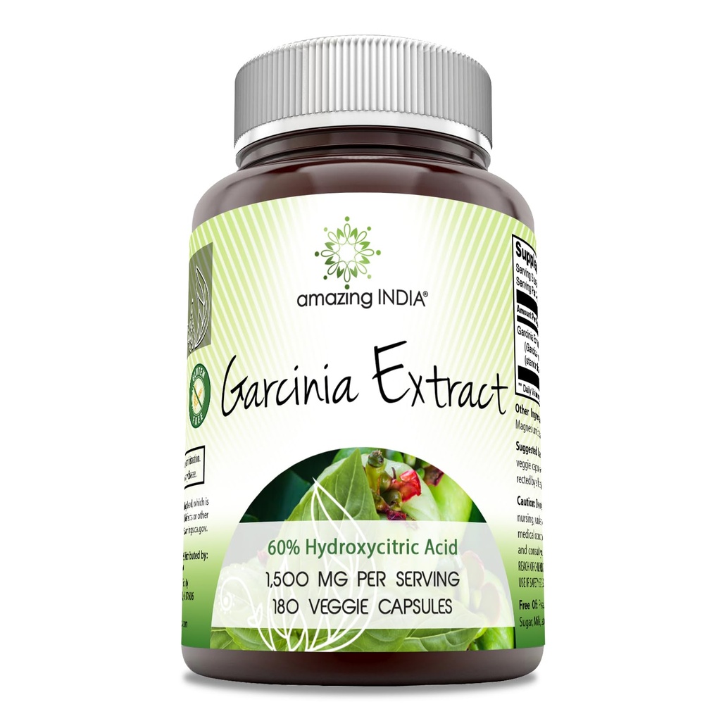 令人惊奇的印度 Garcinia 摘录 补编 1500 Mg Per service 180 Veggie Capsules – Non-GMO – Gluten Free – 在美国制造
