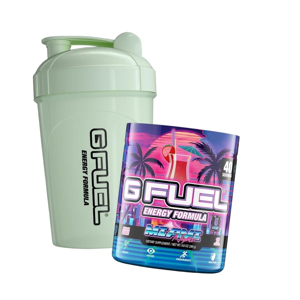 G Fuel Miami Nights Strawberry Pina Colada Flavored Game + G Fuel Glow-In-The-Dark Shaker Bottle 游戏 黑摇瓶