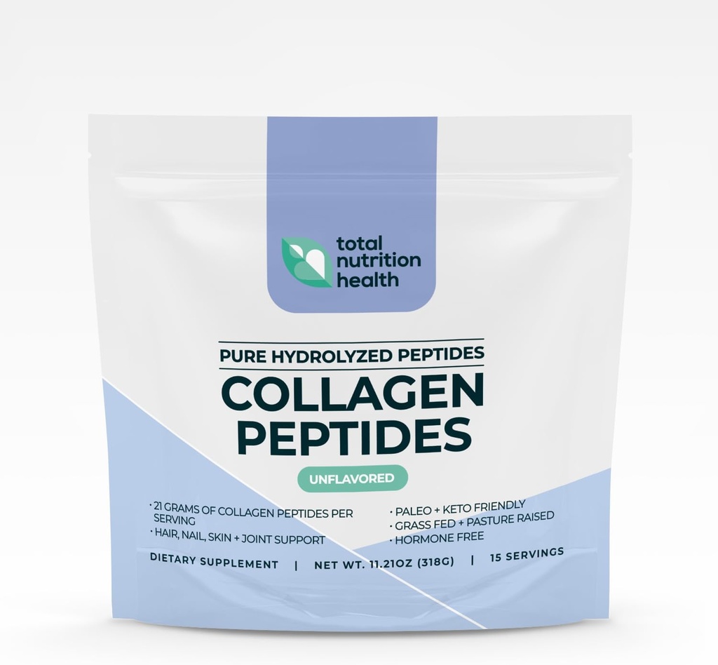 Collagen Peptides Powder – 11oz Unflavored – 纯草酸Colagen蛋白与维生素C,B3,B6,B12,Biotin for Hair,Nails,Skin and Joint Support – 非GMO,无糖