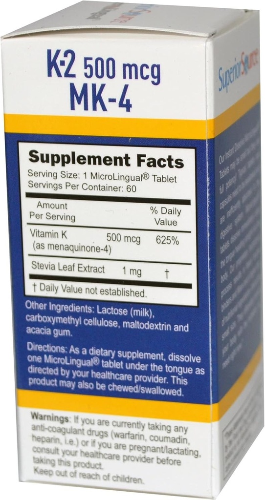 高级源维生素K-2 500 mcg(MK-4) 60 亚语表