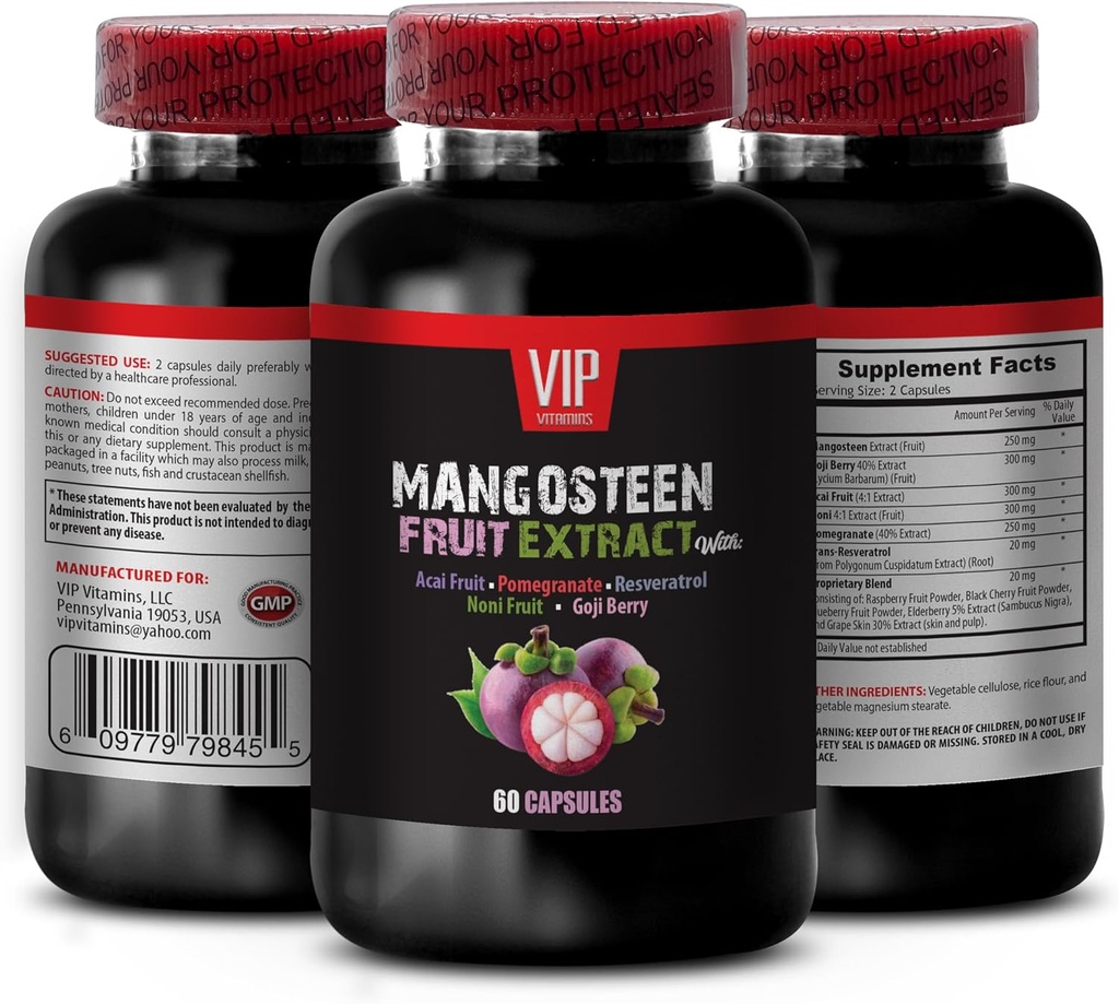 大脑和记忆力的增强 -- -- MANGOSTEN FRUIT EXTRACT与ACAI FRUIT、POMEGRATE、RESVERATROL、NONI FRUIT、GOJI BERY、芒果斯廷补充剂、女性抗氧化剂补充剂、1瓶60盖