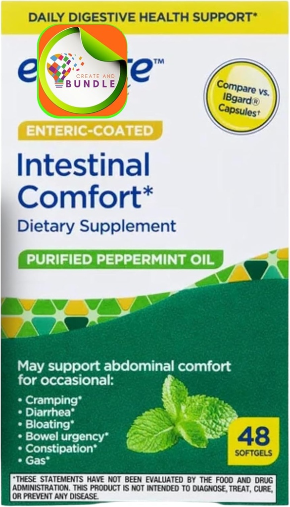 Equate Peppermint Oil Softgels, 48 Counter - 增强消化健康饮食补充,天然Peppermint提取,支持胃肠舒适+创建粘贴