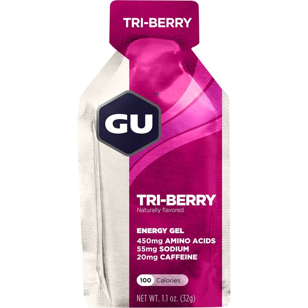 GU 能源原始体育营养 Gel 8-Count Vanilla Bean 和 8-Count Tri-Berry Bundle 配氨基酸和电解质