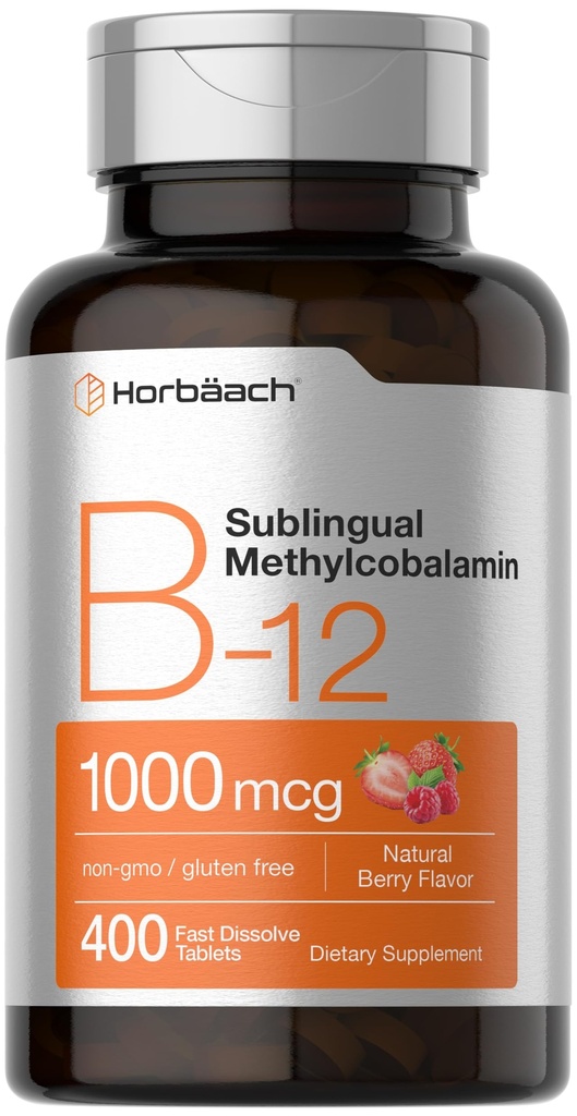 Horbaach Vitamin B 12 1000 mcg 亚语 | 400 快速溶解片 | Methycobalamin 女性和男性 | Berry Flavor | Vegan, 非 GMO, 和 Gluten Free