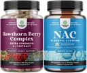 高强度Hawthorn Berry Capsules 装有叶片和花序摘录 4:1 健康心与文摘和NAC 补充 N-Acetyl Cysteine 600mg - Glutathione Precusor for Liver Cleanse Detox