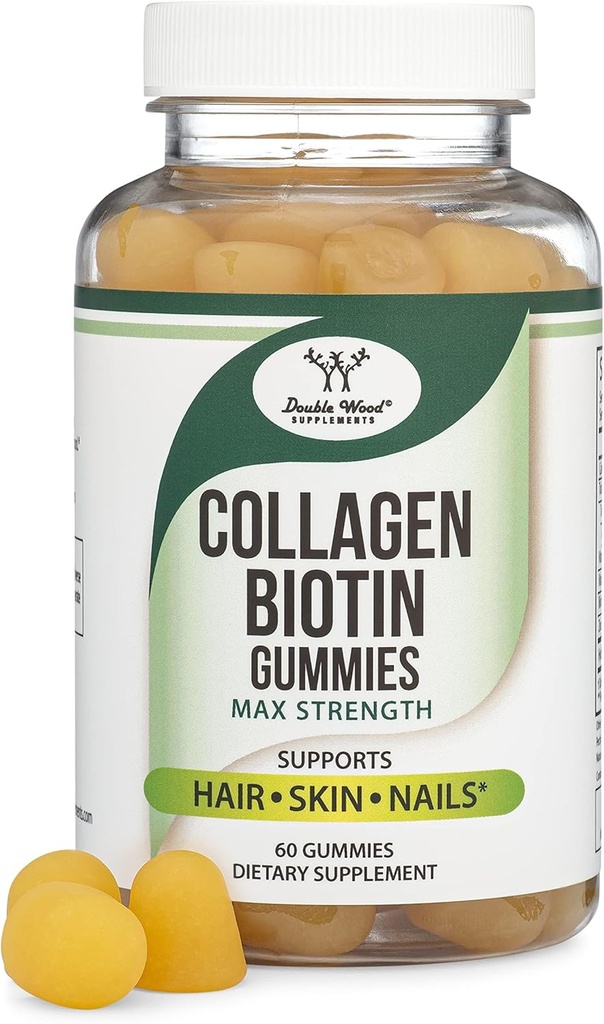 Collagen Gummys for Women Supports Aging(马克斯力量-用Biotin、维生素C、锌和维生素E(男女寿命)增强) 60发、皮肤和直钉维生素(非GMO),由双木制作