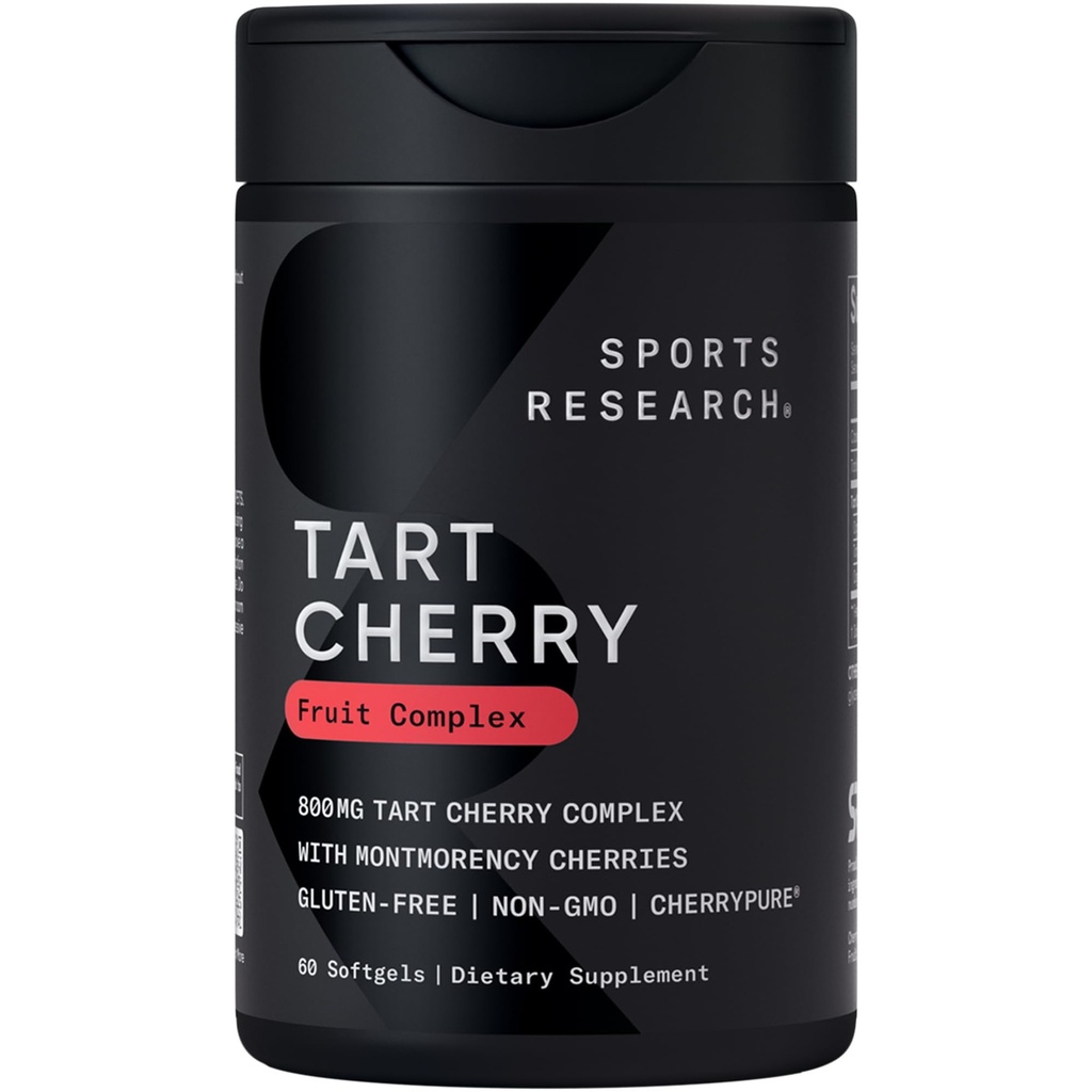 运动研究 Tart Cherry Capsules - 由蒙莫伦蒂 Tart Cherrys 制成 - 非GMO & Gluten Free - 60 液态软胶
