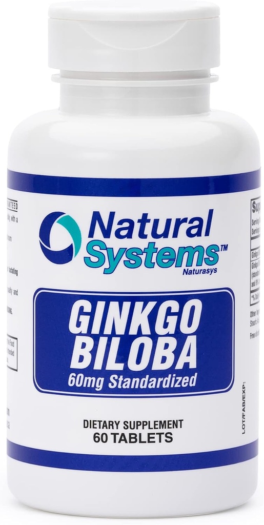 Ginkgo Biloba 60毫克,由Natural Systems 60制片 - Gingko Biloba粉脑补充剂 - Ginkgo Biloba浓度补充剂 - 男女记忆维生素 - 助力能量补充剂