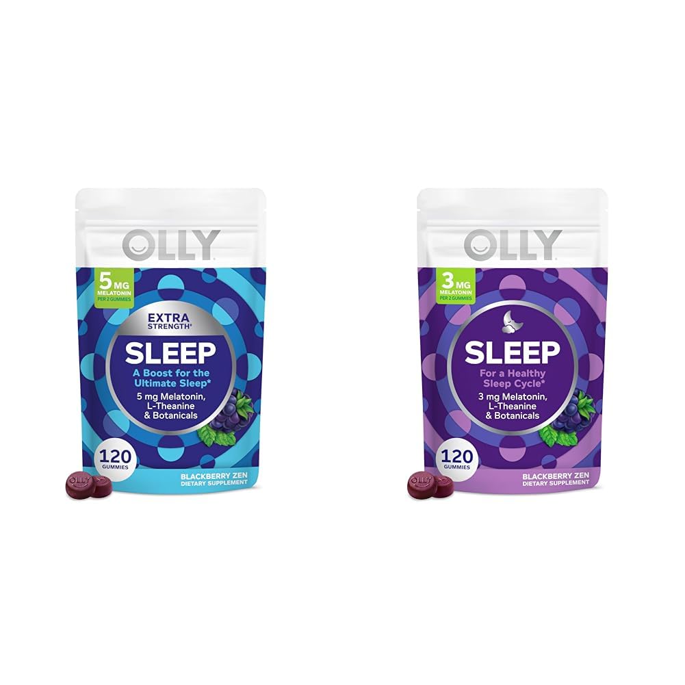 OLLY 超强( 5mg ) & 常规强( 3mg ) Melatonin 和 L- Theanine, 120 黑莓火焰伯爵
