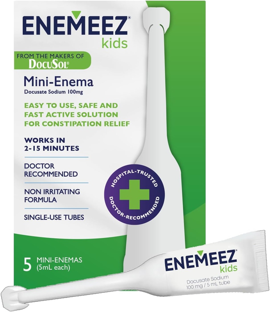 DocuSol Enemeez Kids Enema - 为孩子提供便秘救济,docusate Sodium 工具软化器,快速动作,5个单用途可处置管