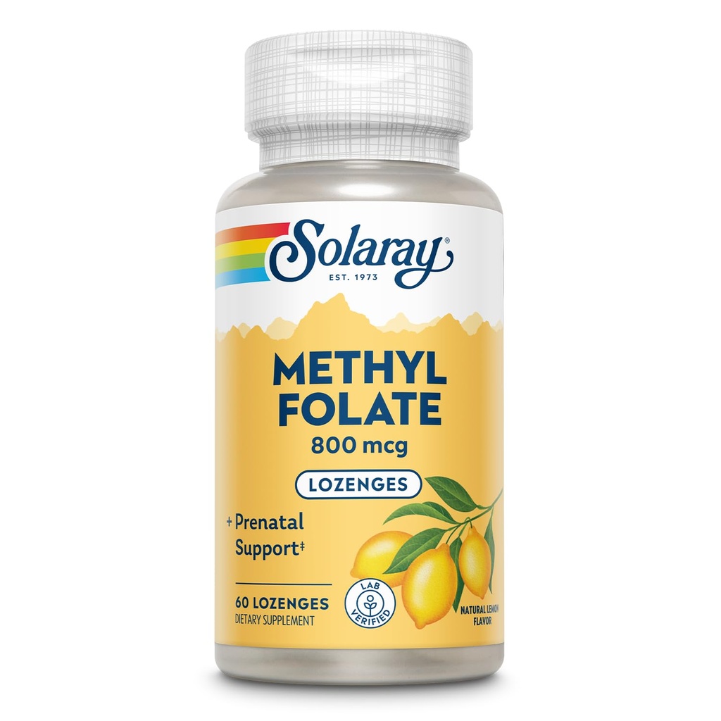SOLARAY 甲基福拉多 800毫克 - 470毫克 叶酸 - 5-MTHF 产前维生素 - 天然柠檬火焰 - 天然甜甜剂 - 实验室验证 - 60天保障 - 60天服务,60洛赞格