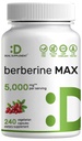 DEL Supplment Berberine Max Supplment with Turmeric, 5000 mg per service, 240 Veggie Capsules – 97% 纯 Berberine HCl – 20:1 涡根提取 – 蔬菜友好型,非GMO