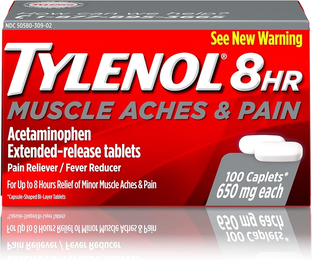 Tylenool 8 Hour Muscle Aches & Pain Acetaminophen 肌肉和联合疼痛药片,100厘米